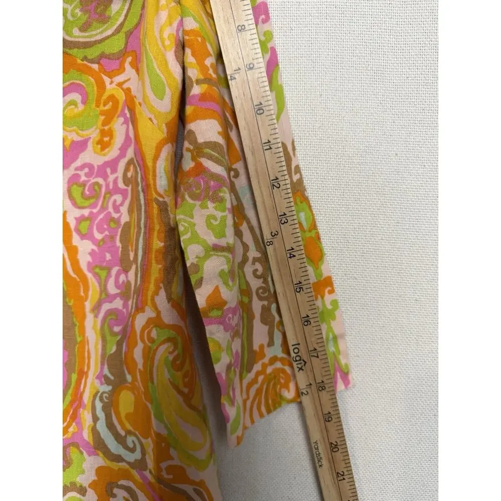 J. Crew Shift Dress Women’s 0 Linen 3/4 Sleeve Mod Paisley‎ Retro Hippie READ